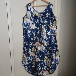 Floral Eastern Motif Sleeveless Summer Home Dress Bow Detail Size XXL Fits US 18